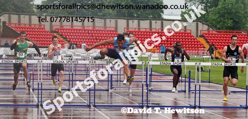 Joe Yarde (WSEH) wins the 110 metres hurdles, British National League, Division 1, Gateshead. Photo: David T. Hewitson/Sports for All Pics